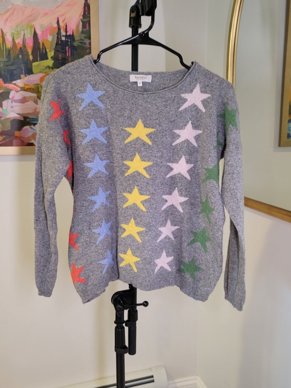 BARTOLINI Cashmere Blend Gray Sweater with Multicolor Star Design Women's Size M